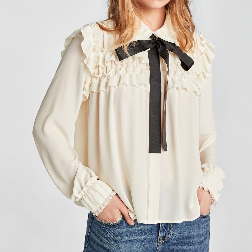 Zara Ruffle Neck Tie Top